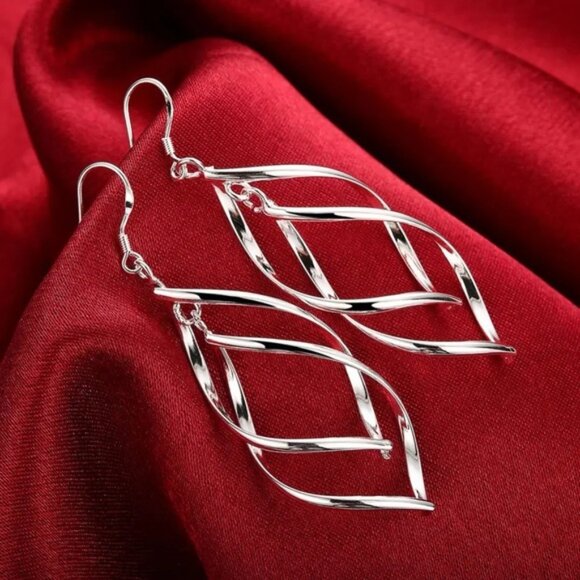 Jewelry - 925 Sterling Silver Long Drop Hoop Earrings